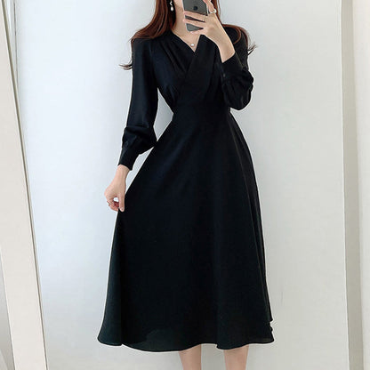 Elegant Light And Familiar V-neck Waist Puff Sleeve Dress